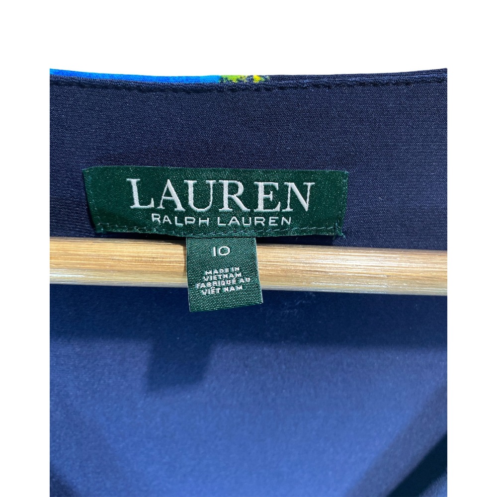 Lauren Ralph Lauren Floral Ruched Sheath‎ Dress Navy Classic Wrap Work Size 10 - Picture 3 of 11